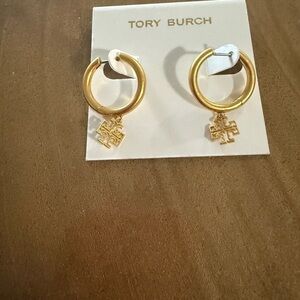 Tory Burch Gold Earrings with Signature Charm